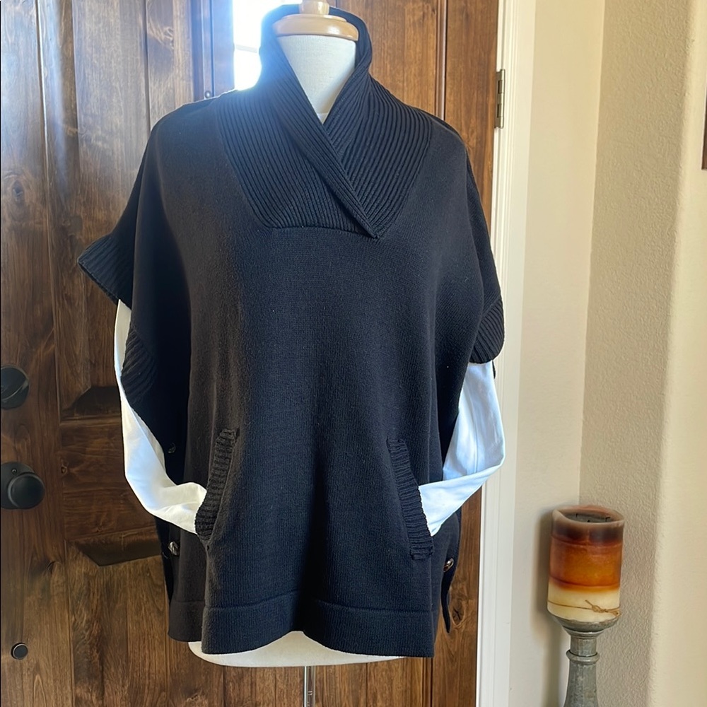 Black Women's Poncho Style Sweater with Shawl Collar